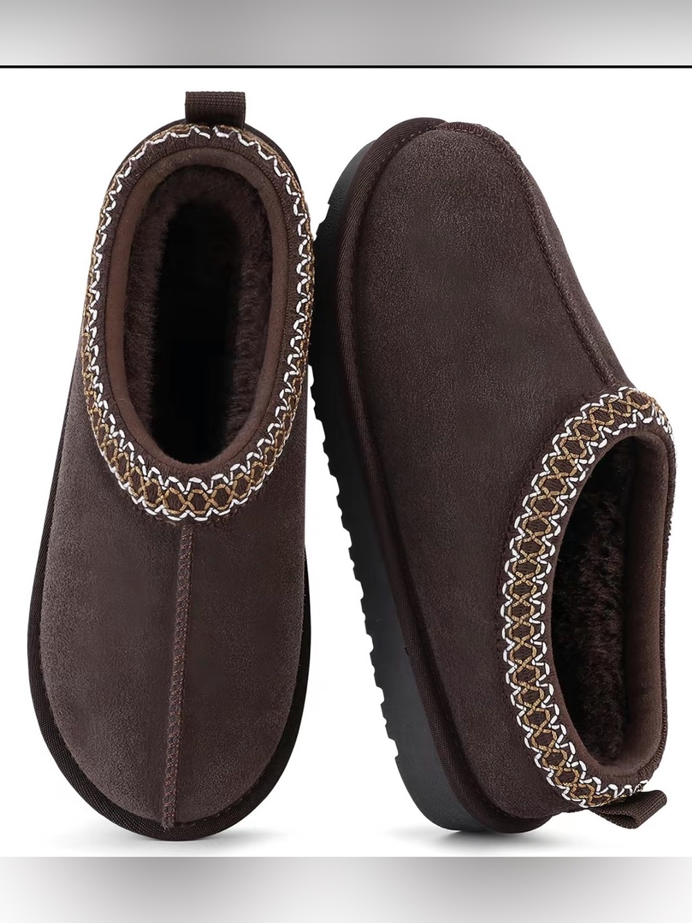 Brown Faux Suede Fur-Lined Slippers – EU Size 36 – Brand New